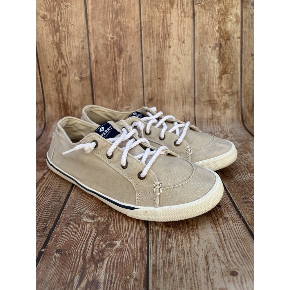 Sperry Top-Sider Striper II CVO Beige Canvas Lace-Up Sneakers women’s 9.5
